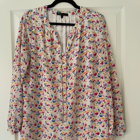 Gibson x Living in Yellow Holly Split Neck Dress In Watercolor Bloom Size Medium - Picture 2 of 4